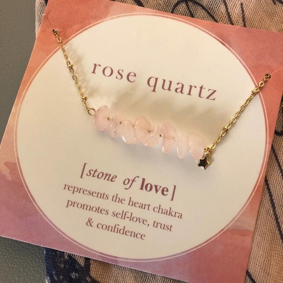 RAW Rose Quartz bar on gold chain necklace - Picture 1 of 4